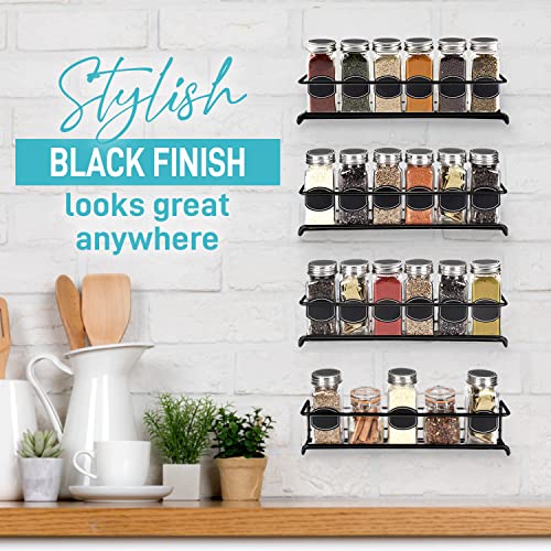Spice Rack Wall Mounted 4 Tier – Space-Saving Kitchen Spice Organizer for Seasonings – Screw or Adhesive Hanging – Wall Mount Hanging Spice Rack for Wall, Cabinet, Pantry Door 2.5x 2.5x11.5 in - My Kitchen Products
