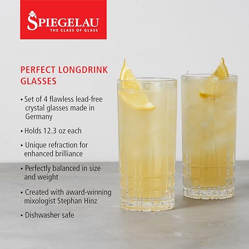 Spiegelau Perfect Serve Longdrink Glass Set of 4 - Highball Cocktail Glasses European-Made Crystal, Dishwasher Safe, Professional Quality Cocktail Glass Gift Set - 12.3 oz - My Kitchen Products