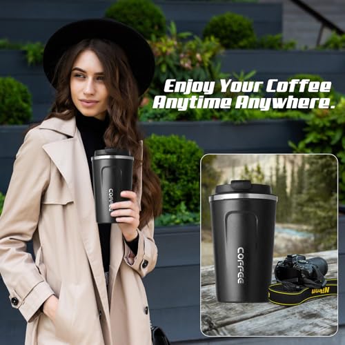 SPLMIFA Travel coffee mugs leak-proof, reusable coffee cups with lids, stainless steel vacuum insulated coffee tumblers, thermal insulation cups for men & women keep drinks hot & cold(2nd-Black, 12OZ) - My Kitchen Products