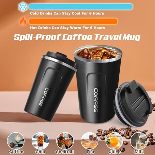 SPLMIFA Travel coffee mugs leak-proof, reusable coffee cups with lids, stainless steel vacuum insulated coffee tumblers, thermal insulation cups for men & women keep drinks hot & cold(2nd-Black, 12OZ) - My Kitchen Products