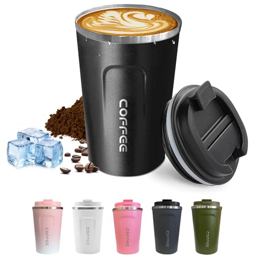 SPLMIFA Travel coffee mugs leak-proof, reusable coffee cups with lids, stainless steel vacuum insulated coffee tumblers, thermal insulation cups for men & women keep drinks hot & cold(2nd-Black, 12OZ) - My Kitchen Products