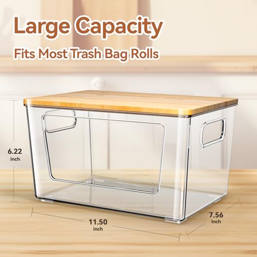 spospo 2 Pack Trash Bag Holder with Bamboo Lid, Stackable Trashbag Dispenser, Extra Large Garbage Bag Holder for Kitchen Laundry Room Under Sink Organization and Storage - My Kitchen Products