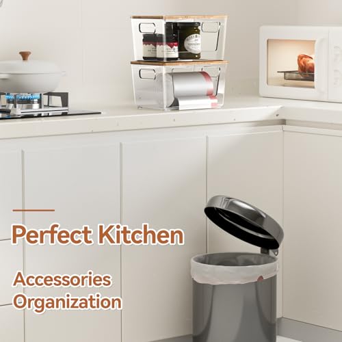 spospo 2 Pack Trash Bag Holder with Bamboo Lid, Stackable Trashbag Dispenser, Extra Large Garbage Bag Holder for Kitchen Laundry Room Under Sink Organization and Storage - My Kitchen Products