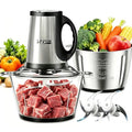SPZTJK 3-Speed Electric Food Processor: Meat Grinder, Vegetable Chopper & Baby Food Maker - 300W, 2 Bowls (8 Cup Stainless Steel+8 Cup Glass), Quiet Operation - My Kitchen Products