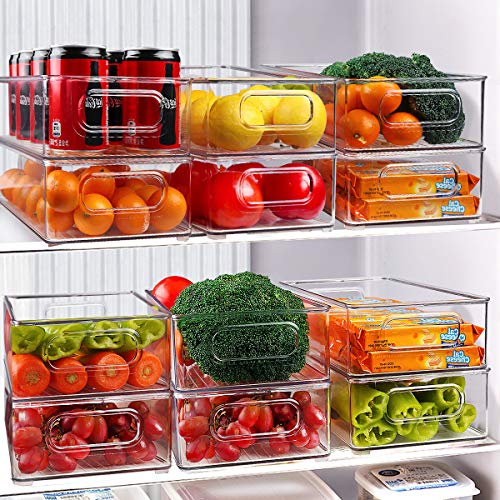 Stackable Refrigerator Organizer Bins, 6 Pack Clear Kitchen Organizer Container Bins with Handles and 20 PCS Plastic Bags for Pantry, Cabinets, Shelves, Drawer, Freezer - Food Safe, BPA Free 10"L - My Kitchen Products