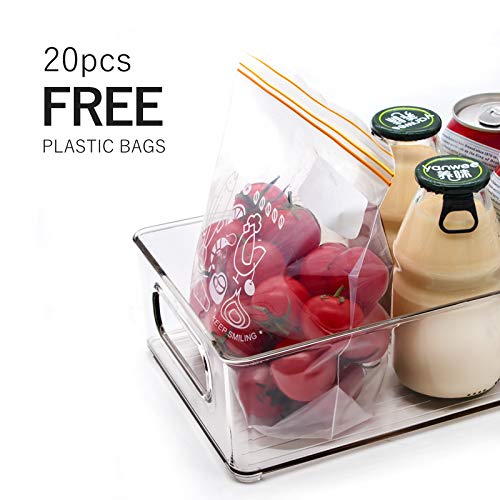 Stackable Refrigerator Organizer Bins, 6 Pack Clear Kitchen Organizer Container Bins with Handles and 20 PCS Plastic Bags for Pantry, Cabinets, Shelves, Drawer, Freezer - Food Safe, BPA Free 10"L - My Kitchen Products