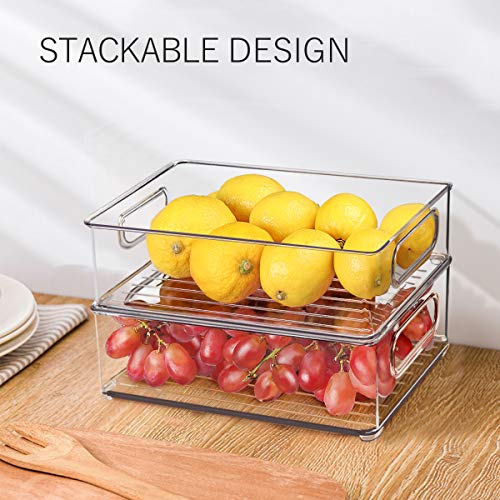 Stackable Refrigerator Organizer Bins, 6 Pack Clear Kitchen Organizer Container Bins with Handles and 20 PCS Plastic Bags for Pantry, Cabinets, Shelves, Drawer, Freezer - Food Safe, BPA Free 10"L - My Kitchen Products