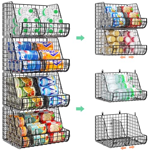 Stackable Soda Can Organizer Stores Up to 72 Cans, 4-Pack Can Storage Organizer for Pantry