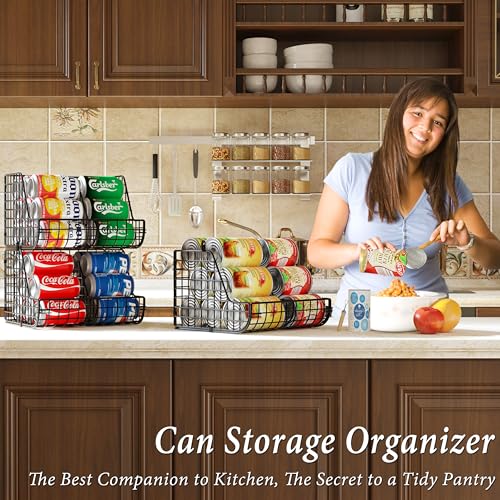 Stackable Soda Can Organizer Stores Up to 72 Cans, 4-Pack Can Storage Organizer for Pantry Shelves, 4-Tier Kitchen Can Holders with 4 Adjustable Dividers, Wire Drink Organizer for Pantry Cabinet Shelf - My Kitchen Products