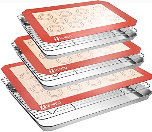 Stainless Steel Baking Sheet Tray Cooling Rack with Silicone Baking Mat Set, Cookie Pan with Cooling Rack, Set of 9 (3 Sheets + 3 Racks + 3 Mats), 10/12/16 Inch, Easy Clean - My Kitchen Products