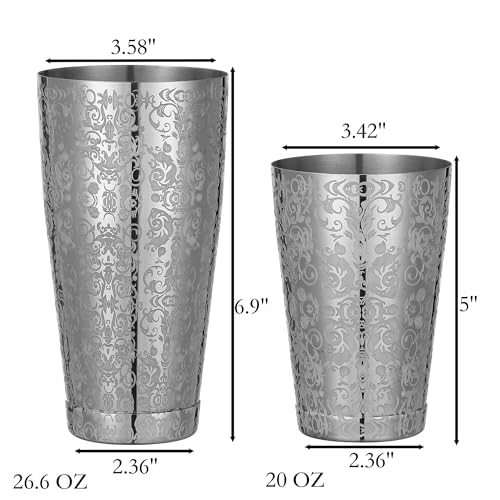 Stainless Steel Boston Shaker with Etched Pattern Weighted Shaking Tin Set (Spirit Silver) - My Kitchen Products