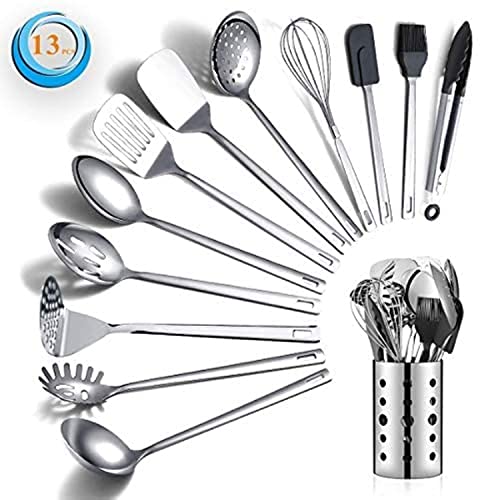 Stainless Steel Cooking Utensils Set, Berglander 13 Pieces Kitchen Utensils Set, Kitchen Tools Set With Utensil Holder Non-Stick And Heat Resistant,Dishwasher Safe, Easy to Clean (13 Packs) - My Kitchen Products