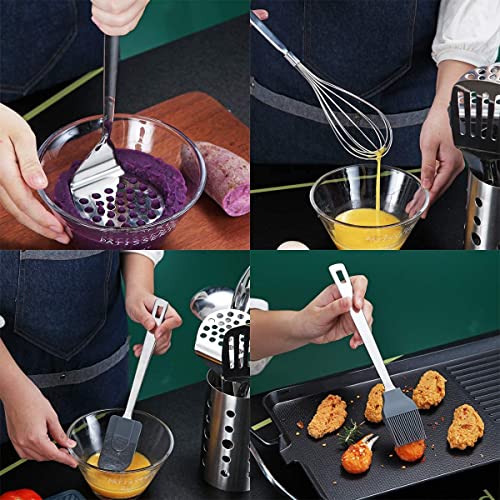 Stainless Steel Cooking Utensils Set, Berglander 13 Pieces Kitchen Utensils Set, Kitchen Tools Set With Utensil Holder Non-Stick And Heat Resistant,Dishwasher Safe, Easy to Clean (13 Packs) - My Kitchen Products