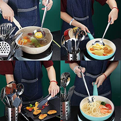 Stainless Steel Cooking Utensils Set, Berglander 13 Pieces Kitchen Utensils Set, Kitchen Tools Set With Utensil Holder Non-Stick And Heat Resistant,Dishwasher Safe, Easy to Clean (13 Packs) - My Kitchen Products