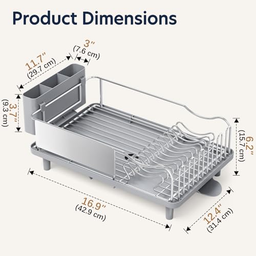 Stainless Steel Dish Drying Rack - Large Capacity Dish Rack for Kitchen Counter with Drain Board, Rustproof Dish Drainer with Auto Drain Spout Utensil Holder Glass Holder, Dinnerware Organizer, Gray - My Kitchen Products