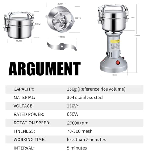 Stainless Steel Grain Mill - Electric 850W High-speed Grinder for Corn, Wheat, Pepper, Coffee Bean - My Kitchen Products