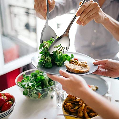 Stainless Steel Metal Serving Utensils - Large Serving sets-10" Spoons, 10" Slotted Spoons and 9" Tongs by Teivio (Silver, Set of 12) - My Kitchen Products