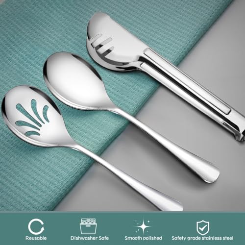 Stainless Steel Metal Serving Utensils - Large Serving sets-10" Spoons, 10" Slotted Spoons and 9" Tongs by Teivio (Silver, Set of 12) - My Kitchen Products