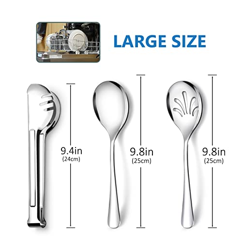 Stainless Steel Metal Serving Utensils - Large Serving sets-10" Spoons, 10" Slotted Spoons and 9" Tongs by Teivio (Silver, Set of 12) - My Kitchen Products
