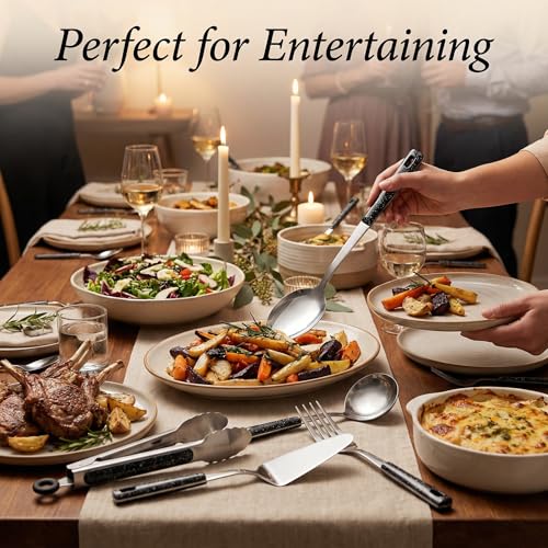 Stainless Steel Metal Serving Utensils - Set of Serving Spoons,Slotted Spoons, and Serving Tongs.serving fork,cake server - My Kitchen Products