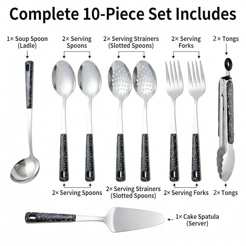 Stainless Steel Metal Serving Utensils - Set of Serving Spoons,Slotted Spoons, and Serving Tongs.serving fork,cake server - My Kitchen Products