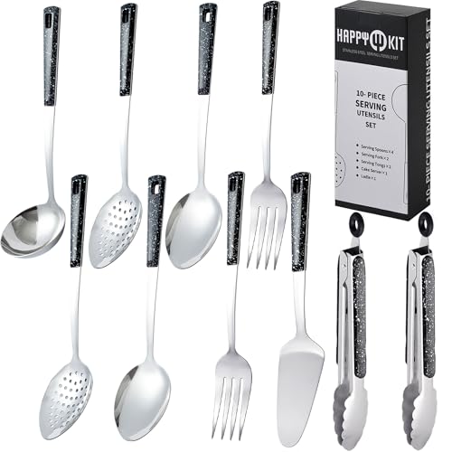 Stainless Steel Metal Serving Utensils - Set of Serving Spoons,Slotted Spoons, and Serving Tongs.serving fork,cake server