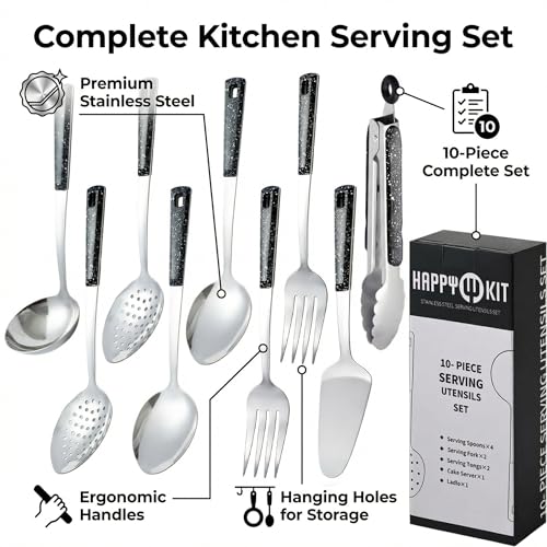 Stainless Steel Metal Serving Utensils - Set of Serving Spoons,Slotted Spoons, and Serving Tongs.serving fork,cake server - My Kitchen Products