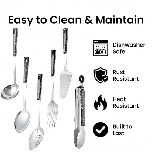 Stainless Steel Metal Serving Utensils - Set of Serving Spoons,Slotted Spoons, and Serving Tongs.serving fork,cake server - My Kitchen Products