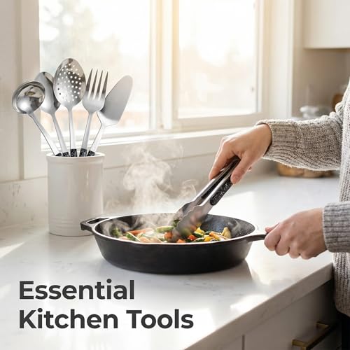 Stainless Steel Metal Serving Utensils - Set of Serving Spoons,Slotted Spoons, and Serving Tongs.serving fork,cake server - My Kitchen Products