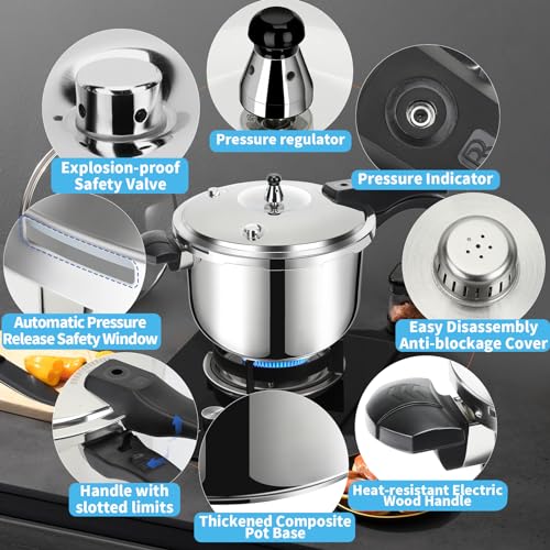 Stainless Steel Pressure Cooker 10 Quart, Induction Stove Top Pressure Cooker with Pressure Indicator Safeguard Devices, Compatible with Gas & Induction Cooker - My Kitchen Products
