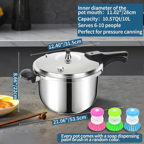 Stainless Steel Pressure Cooker 10 Quart, Induction Stove Top Pressure Cooker with Pressure Indicator Safeguard Devices, Compatible with Gas & Induction Cooker - My Kitchen Products