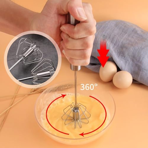 Stainless Steel Semi-Automatic Whisk, 2025 New Egg Whisk Hand Push Rotary Blender, Manual Mixer Stirrer Kitchen Tool for Blending, Whisking, Beating, Stirring (10in) - My Kitchen Products