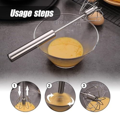 Stainless Steel Semi-Automatic Whisk, 2025 New Egg Whisk Hand Push Rotary Blender, Manual Mixer Stirrer Kitchen Tool for Blending, Whisking, Beating, Stirring (10in) - My Kitchen Products