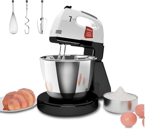 Stand Mixers, 7 Speeds With 3QT Stainless Steel Bowl, Stand and Hand Mixer with Dough Hook, Whisk, Mixing Beater for Baking, Cake, Cookie, Kneading (BU1) - My Kitchen Products