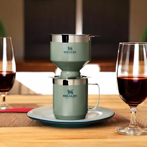 STANLEY Perfect Brew Pour Over Set | 12 oz Camp Mug with Lid Included | Drip Coffee Maker with Reusable Filter | Insulated Stainless Steel | BPA-Free | Hammertone Green - My Kitchen Products