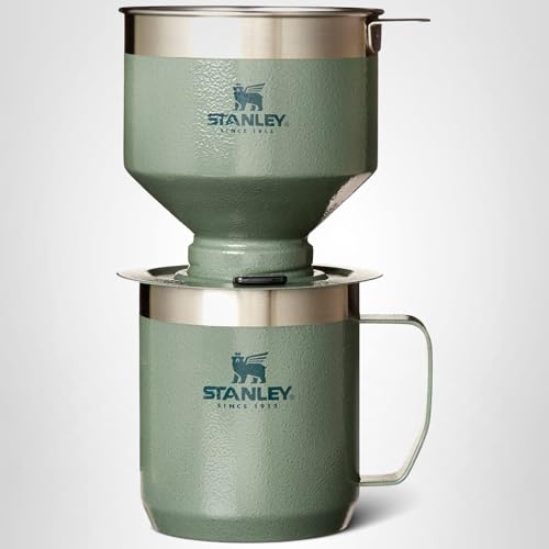 STANLEY Perfect Brew Pour Over Set | 12 oz Camp Mug with Lid Included | Drip Coffee Maker with Reusable Filter | Insulated Stainless Steel | BPA-Free | Hammertone Green - My Kitchen Products
