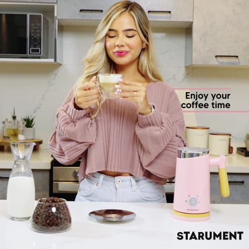 Starument Electric Milk Frother - Automatic Foamer & Heater for Coffee, Latte, Cappuccino, Other Creamy Drinks 4 Settings Cold Foam, Airy Dense Foam Warm Easy to Use, Pink, 8x4x5 inches (MS-MF) - My Kitchen Products