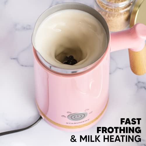 Starument Electric Milk Frother - Automatic Foamer & Heater for Coffee, Latte, Cappuccino, Other Creamy Drinks 4 Settings Cold Foam, Airy Dense Foam Warm Easy to Use, Pink, 8x4x5 inches (MS-MF) - My Kitchen Products
