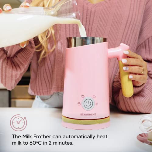 Starument Electric Milk Frother - Automatic Foamer & Heater for Coffee, Latte, Cappuccino, Other Creamy Drinks 4 Settings Cold Foam, Airy Dense Foam Warm Easy to Use, Pink, 8x4x5 inches (MS-MF) - My Kitchen Products