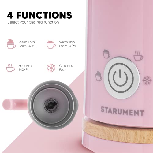 Starument Electric Milk Frother - Automatic Foamer & Heater for Coffee, Latte, Cappuccino, Other Creamy Drinks 4 Settings Cold Foam, Airy Dense Foam Warm Easy to Use, Pink, 8x4x5 inches (MS-MF) - My Kitchen Products