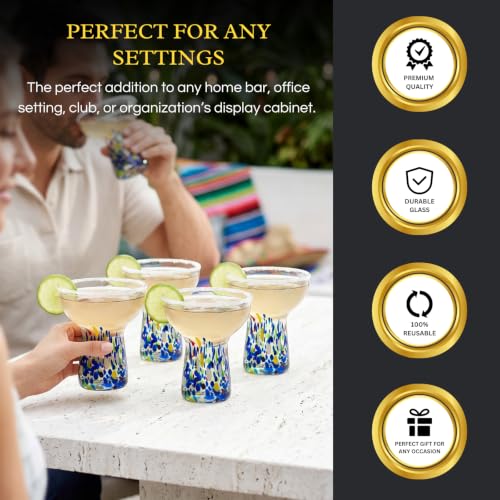 Stemless Margarita Glasses – Set of 4-6oz Luxury Hand Blown Confetti Margaritas, Martini, Cocktails, Water, Wine, Dessert & Champagne Glassware Cinco de Mayo, Hand Blown - Mexican Confetti Glass - My Kitchen Products