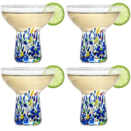 Stemless Margarita Glasses, Set of 4-6oz Luxury Hand Blown Confetti Margaritas, Martini, Cocktails, Water