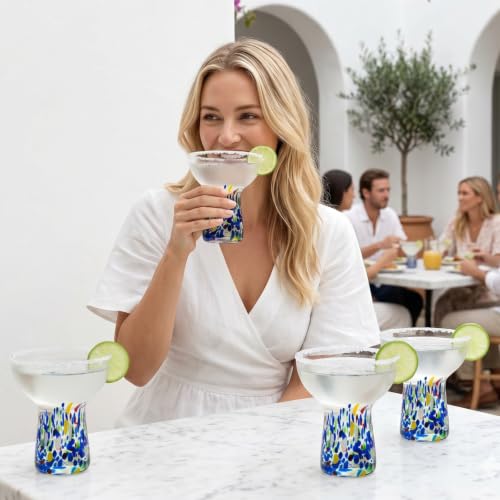Stemless Margarita Glasses – Set of 4-6oz Luxury Hand Blown Confetti Margaritas, Martini, Cocktails, Water, Wine, Dessert & Champagne Glassware Cinco de Mayo, Hand Blown - Mexican Confetti Glass - My Kitchen Products
