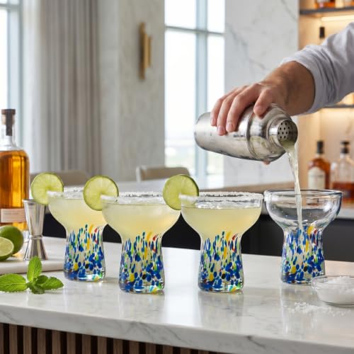 Stemless Margarita Glasses – Set of 4-6oz Luxury Hand Blown Confetti Margaritas, Martini, Cocktails, Water, Wine, Dessert & Champagne Glassware Cinco de Mayo, Hand Blown - Mexican Confetti Glass - My Kitchen Products
