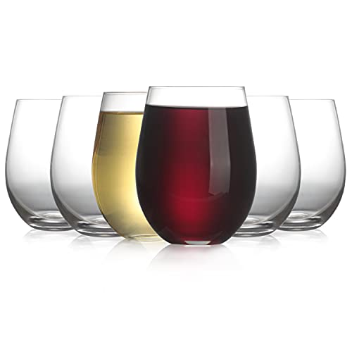 Stemless Wine Glass, Red & White 18oz Stemless Wine Glass Set of 6, Drink Glasses with Durable Chip Resistant