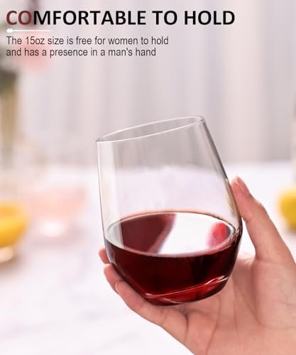 Stemless Wine Glasses Set of 4, Red White Wine Glasses, No Stem, Clear, 15oz, Premium Crystal Sturdy Drinking Glass for Daily Use, Birthday, Wedding, Home Party, Anniversary, Shower Gift - My Kitchen Products