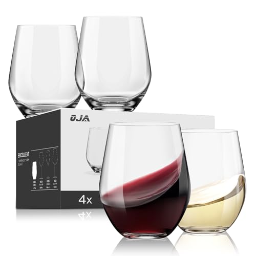 Stemless Wine Glasses Set of 4, Red White Wine Glasses, No Stem, Clear