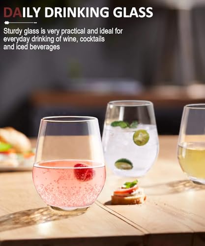 Stemless Wine Glasses Set of 4, Red White Wine Glasses, No Stem, Clear, 15oz, Premium Crystal Sturdy Drinking Glass for Daily Use, Birthday, Wedding, Home Party, Anniversary, Shower Gift - My Kitchen Products