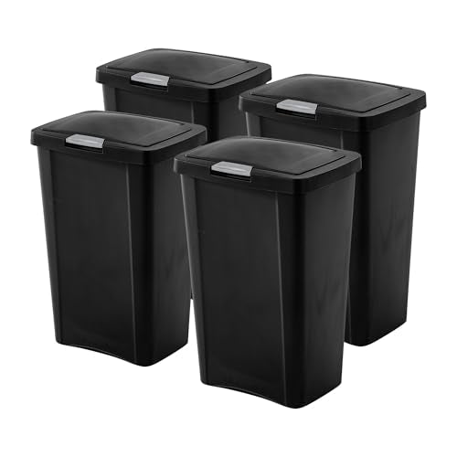 Sterilite 4 Pack Kitchen Trash Can - 13 Gallon TouchTop Wastebasket with Titanium Latch, Black - My Kitchen Products