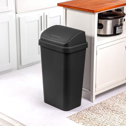 Sterilite 4-Pack Swing Top Wastebasket, Sleek Square Profile Trash Can, 13 Gallon, Black - Modern Garbage Bin for Kitchen, Bathroom, Garage and Workspace, Fits 13 Gal Liners - My Kitchen Products